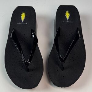 Volatile Sweettart Glossy Black Wedge Sandals